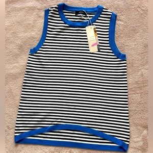 Striped Black and White Women’s Tank Top with Blue Accents